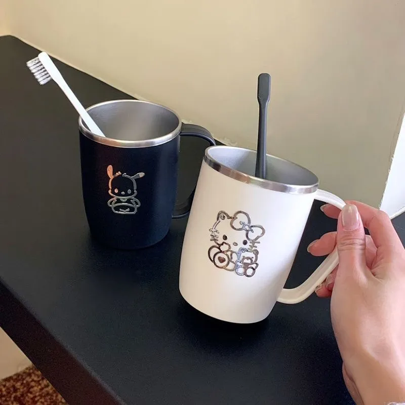 304 Stainless Steel Anti-Mold Toothbrush Cup with Handle – Hygienic Family Set of 3, Minimalist Aesthetic Drinking Cup for Bathroom, Dishwasher Safe